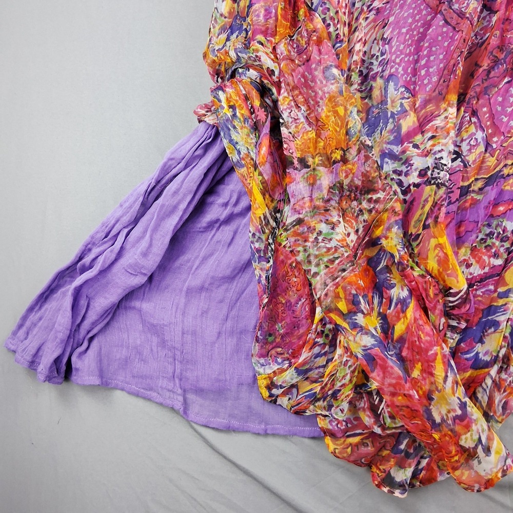 Multicolor Abstract Print Maxi Skirt Purple Pink Boho Lined Elastic Waist XL/2XL - Picture 3 of 8